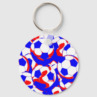 Red White and Blue Soccer Balls Abstract Key Ring