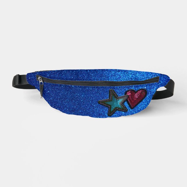 Red White and Blue Star Heart Patches Glitter Bum Bags (Front)