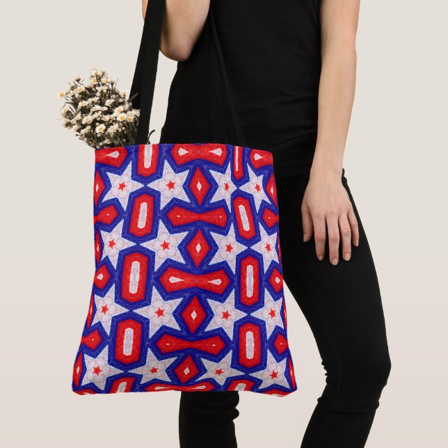 Red White and Blue Star Pattern Tote Bag (Close Up)