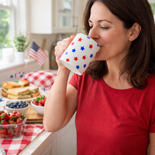 Red White and Blue Star Pattern Whtie Background Coffee Mug