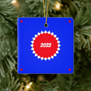 Red, White and Blue Starburst Monogram Ceramic Ornament