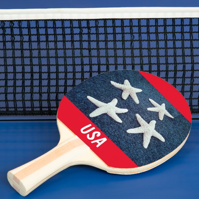 Red White and Blue Starfish Nautical Ping Pong Paddle (Insitu)