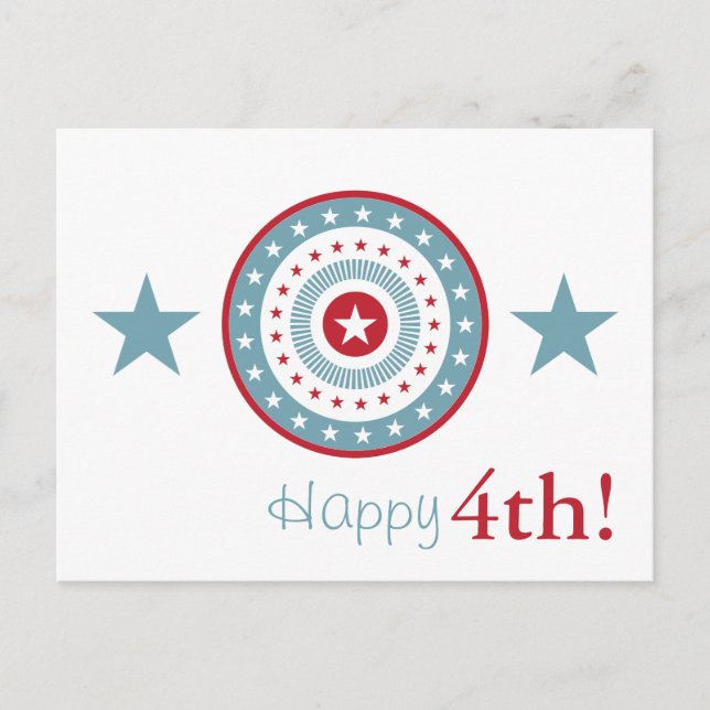 Red White and Blue Stars 4th of July Postcards (Front)