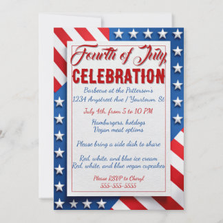 Red White and Blue Stars and Bars 4th of July Invitation
