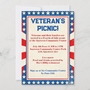Red White and Blue Stars and Stripes 4th of July Invitation