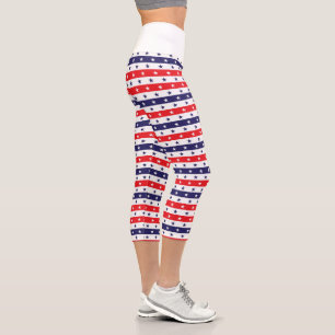 Red, White and Blue Stars and Stripes Capri Leggings