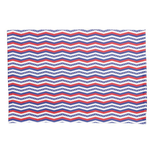 Red White and Blue Stars and Stripes Chevron Pillowcase (Front)