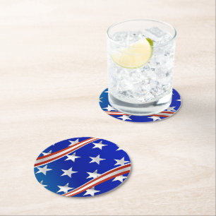 Red White and Blue Stars and Stripes Round Paper Coaster