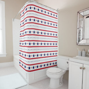 Red White and Blue Stars and Stripes Shower Curta Curtain