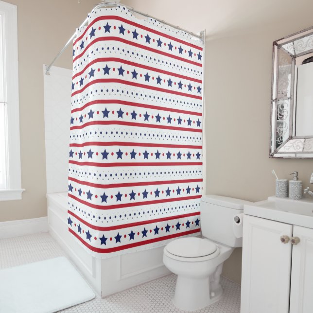 Red White and Blue Stars and Stripes  Shower Curta Curtain (In Situ)