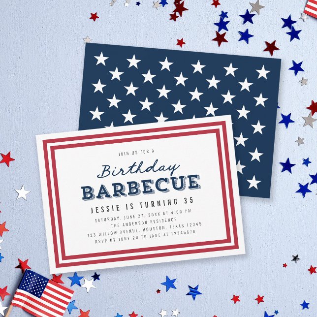 Red White and Blue Stars Any Age Birthday Barbecue Invitation (Creator Uploaded)