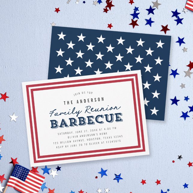 Red White and Blue Stars Family Reunion Barbecue Invitation (Creator Uploaded)