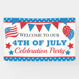 Red, White and Blue Stars & Flag Fourth July Banner