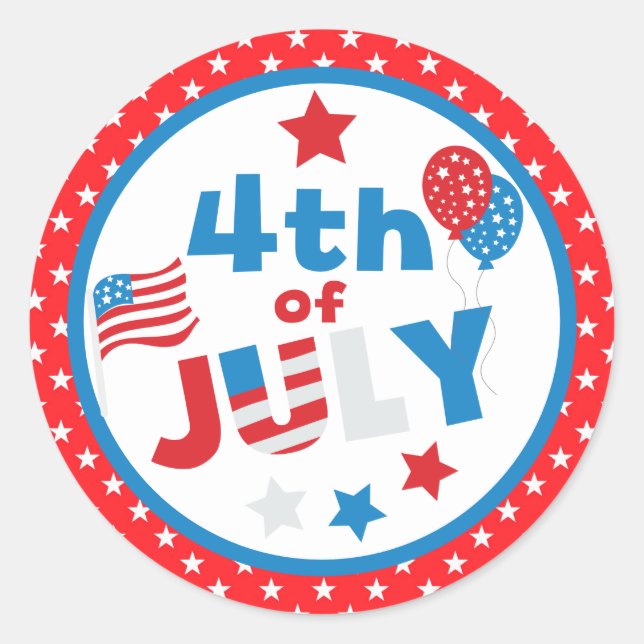 Red, White and Blue Stars & Flag Fourth July Classic Round Sticker (Front)