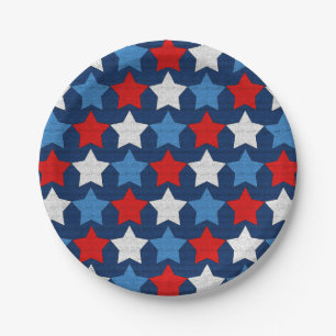 Red white and blue stars paper plate