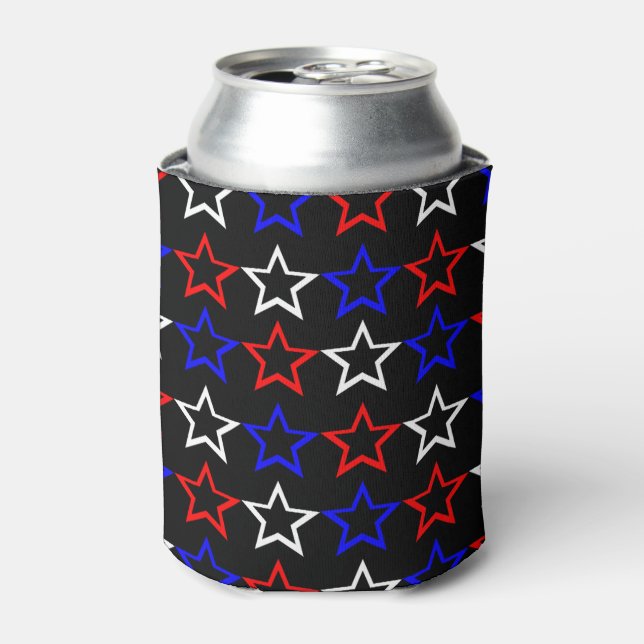 Red White and Blue Stars Pattern Can Cooler (Can Front)