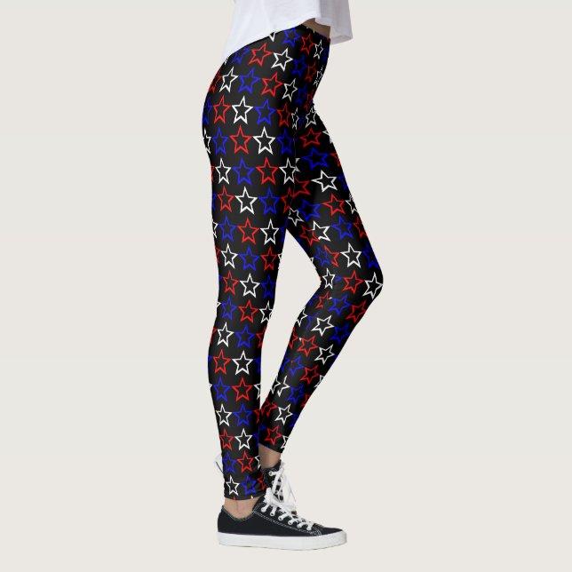Red White and Blue Stars Pattern Leggings (Right)