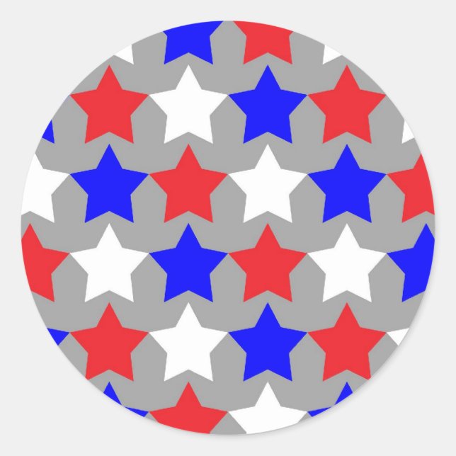 Red, white and blue stars pattern round stickers (Front)