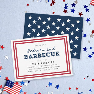 Red White and Blue Stars Retirement Barbecue Invitation