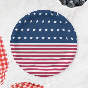 Red White and Blue Stars Stripes 4th of July Party Paper Plate