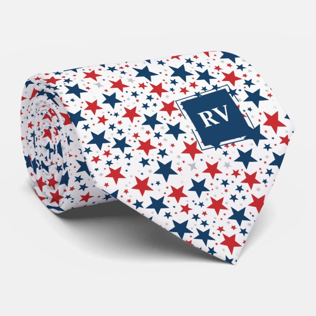 Red White and Blue Stars  Tie (Rolled)