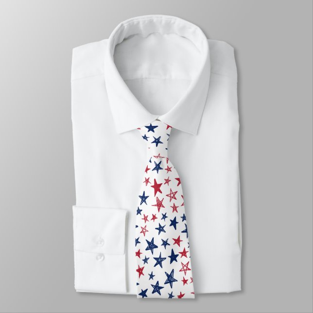 Red, White and Blue Stars  Tie (Tied)