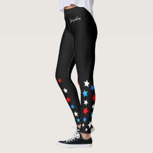 Red White and Blue Stars with Your Name Leggings