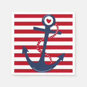 Red White and Blue Stripe Anchor Nautical Event Napkin