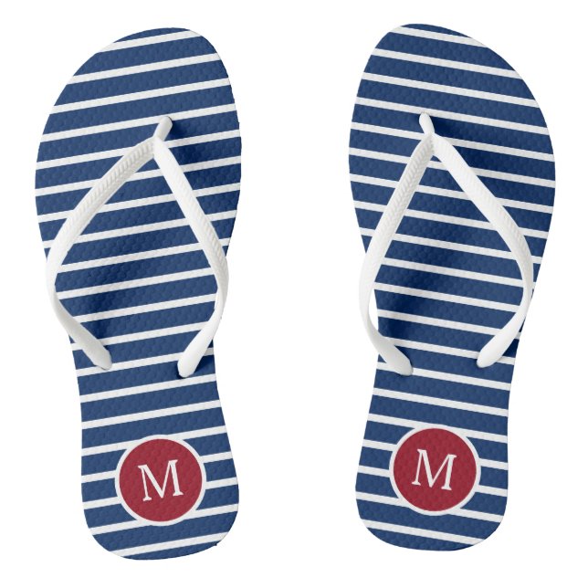 Red White and Blue Stripe Monogram Jandals (Footbed)