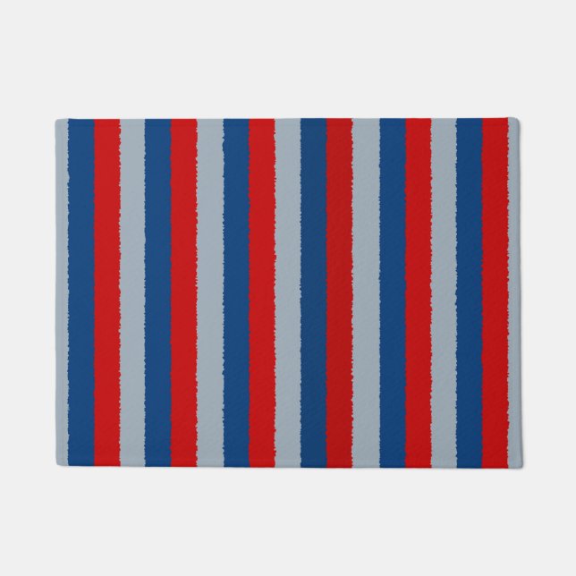 Red, White and Blue Stripe Patriotic Doormat (Front)
