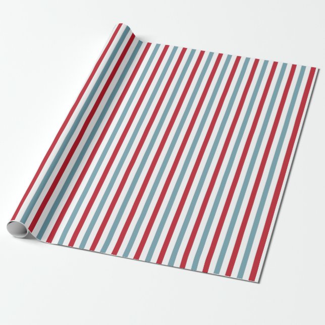 Red White and Blue Stripe Pattern Patriotic Wrapping Paper (Unrolled)