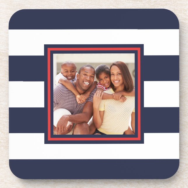 Red, White, and Blue Stripe Pattern with Photo Coaster (Front)