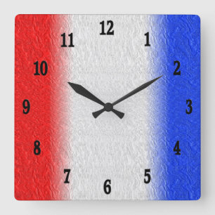 Red White and Blue Stripe Square Wall Clock