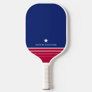 Red White and Blue Stripe Star Personalised Name Pickleball Paddle
