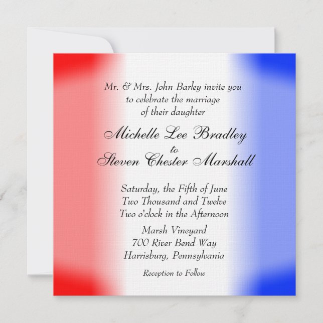 Red White and Blue Stripe Wedding Invitations (Front)