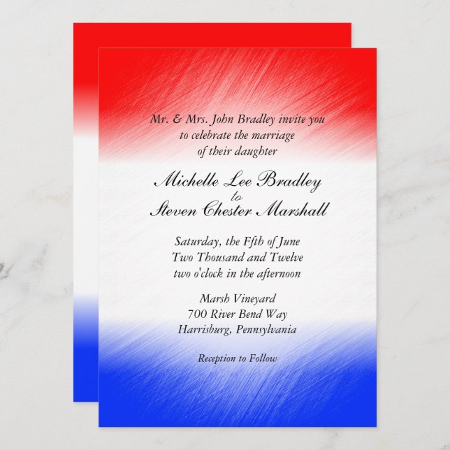 Red White and Blue Stripe Wedding Invitations (Front/Back)