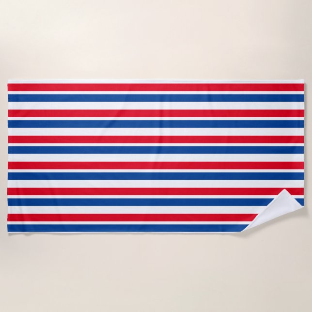 Red, White and Blue Striped Beach Towel (Front)