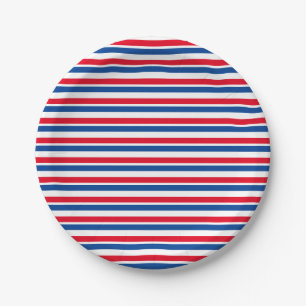 Red, White and Blue Striped Paper Plate