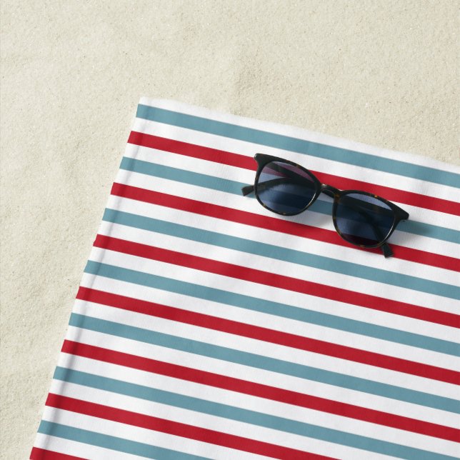 Red White and Blue Striped Patriotic Beach Towel (In Situ)