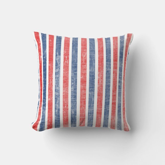 Red White and Blue Striped Weathered Effect Pillow (Front)