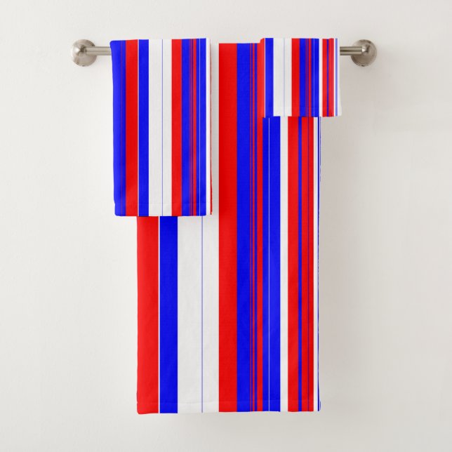 Red white and Blue Stripes Bath Towel Set (Insitu)