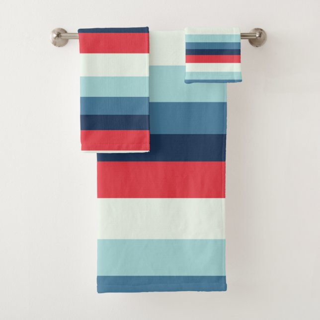 Red White and Blue Stripes Bath Towel Set (Insitu)