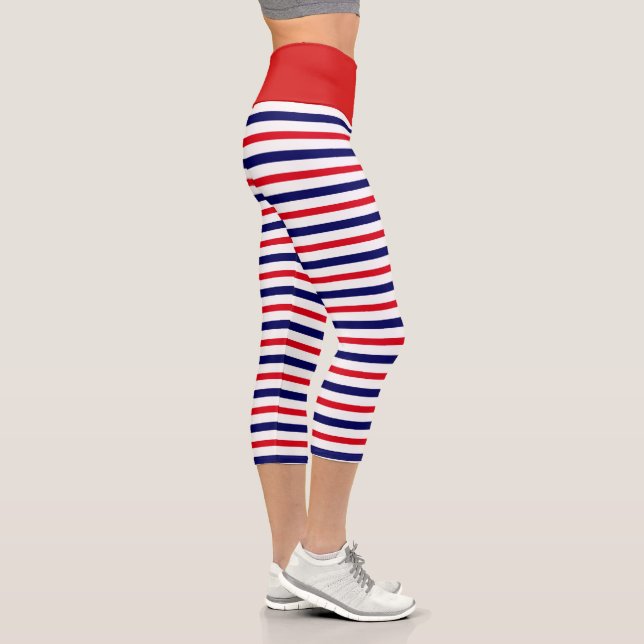 Red White and Blue Stripes Capri Leggings (Right)