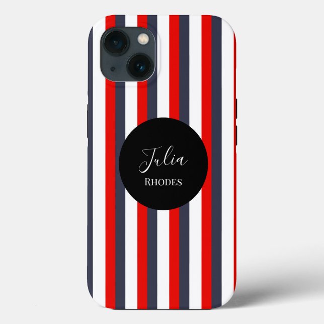 Red, white and blue stripes custom name Case-Mate iPhone case (Back)