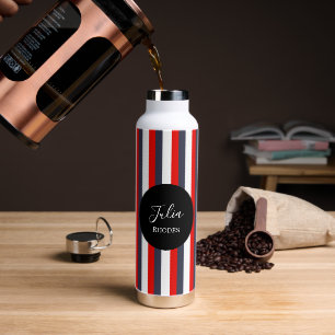 Red, white and blue stripes custom name water bottle