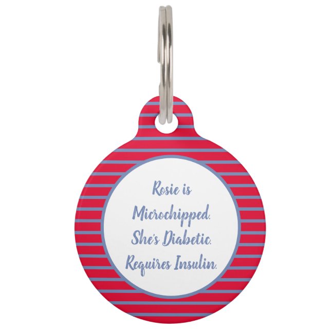 Red, White, and Blue Stripes Diabetic Pet ID Tag (Front)