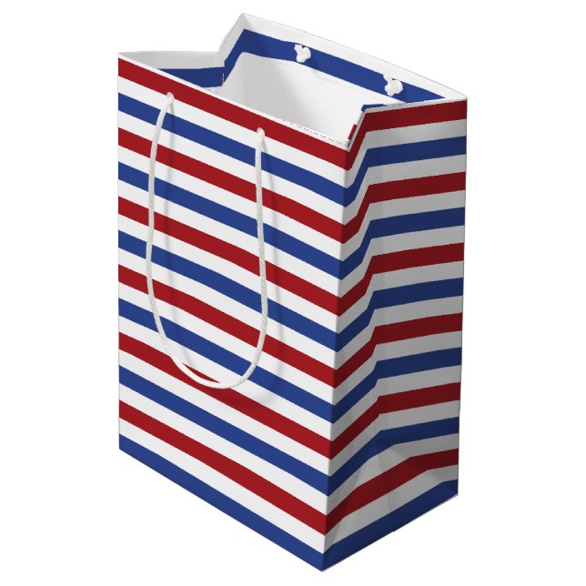 Red White and Blue Stripes Medium Gift Bag (Back Angled)