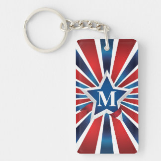 Red White and Blue Stripes Monogram Key Ring