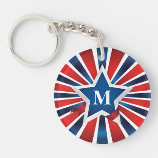 Red White and Blue Stripes Monogram Key Ring