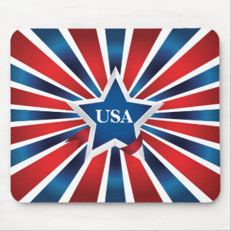 Red White and Blue Stripes Monogram Mouse Pad